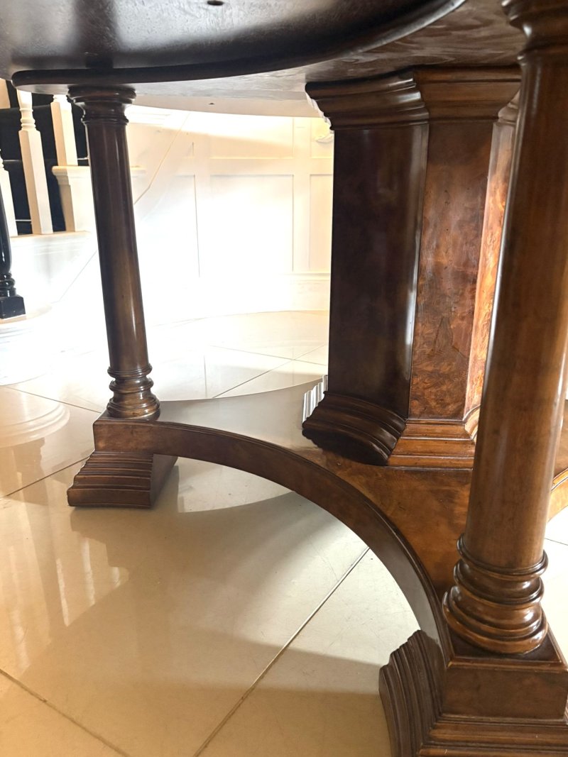 Antique Exceptional Quality Burr Walnut Circular Extending Dining Table Seating 10 with Radial Leaves & Matching Burr Walnut Leaf Holder - Image 29